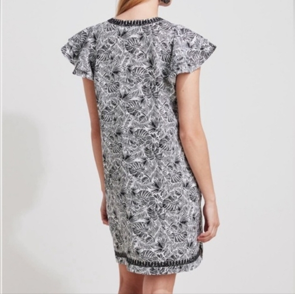 NWT Vineyard Vines Linear Palms Tunic Dress 100% Linen Black White Tassel Tie LG - Picture 2 of 16